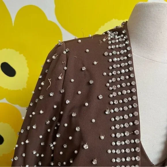 Vintage Handmade One of a Kind Beaded Rhinestone 3 Piece Belted Dress Jacket Set